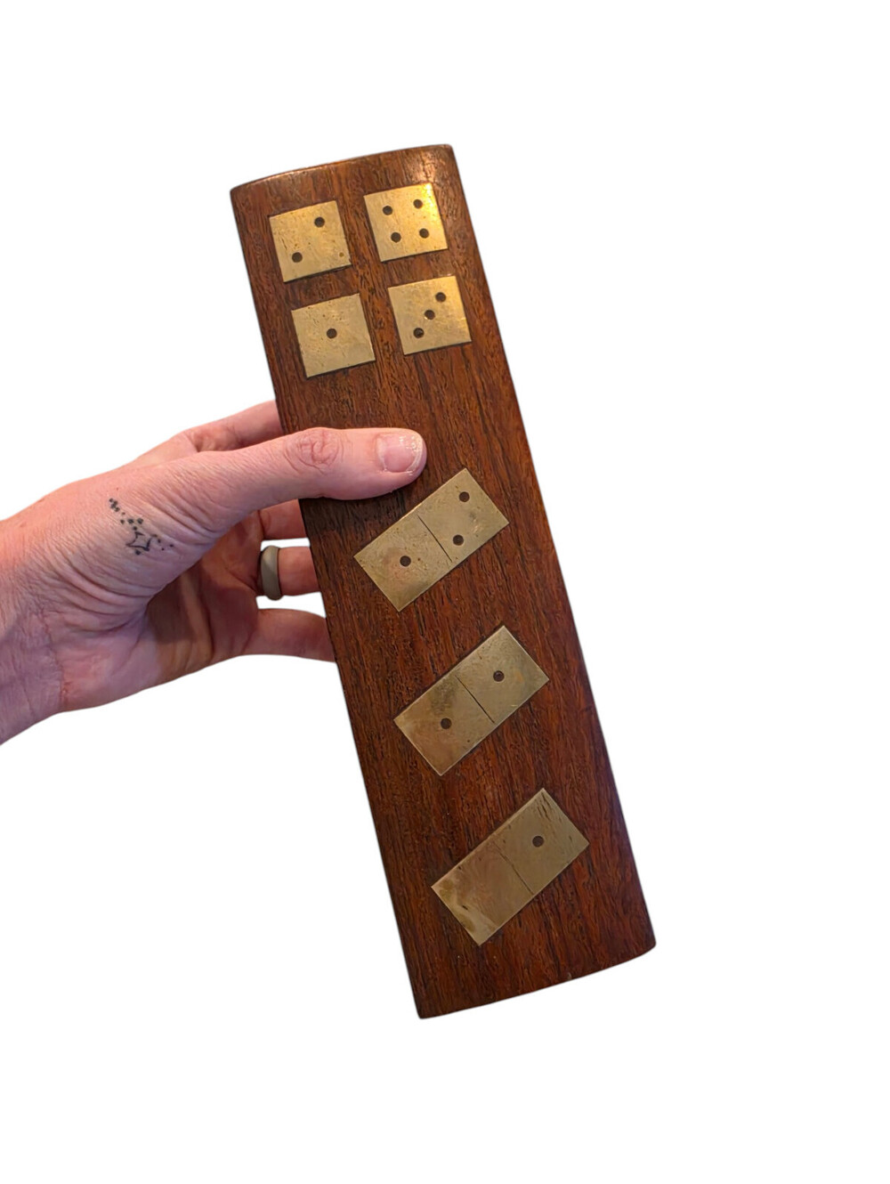 Vintage Mahogany Wood And Brass Domino Set - Picture 7 of 7